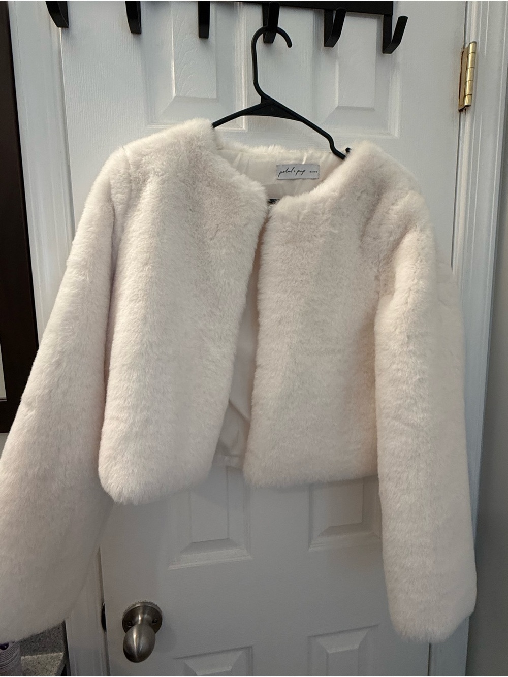 Petal & Pup Ivory Cropped Faux-Fur Jacket